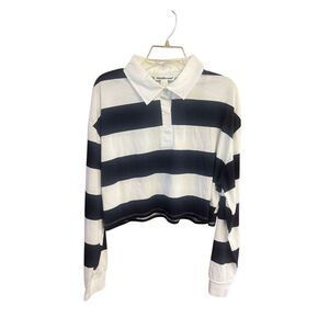 Charlotte Russe Collard Stripped Crop Top Sz XL Black/Ivory NWT